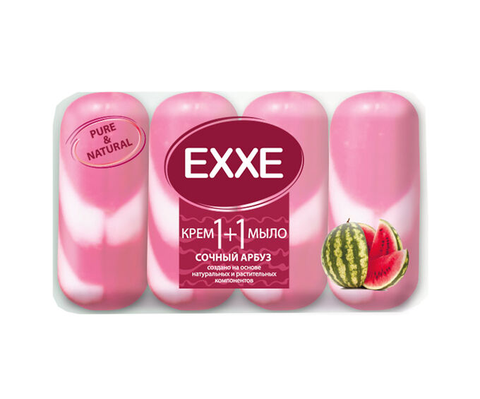 крем+мыло exxe 1+1 "нежный пион" 4шт*90г  (розовое) полосатое , prostor-market
