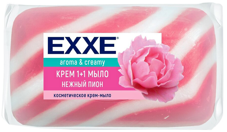 крем+мыло exxe 1+1 "нежный пион" 4шт*90г  (розовое) полосатое , prostor-market