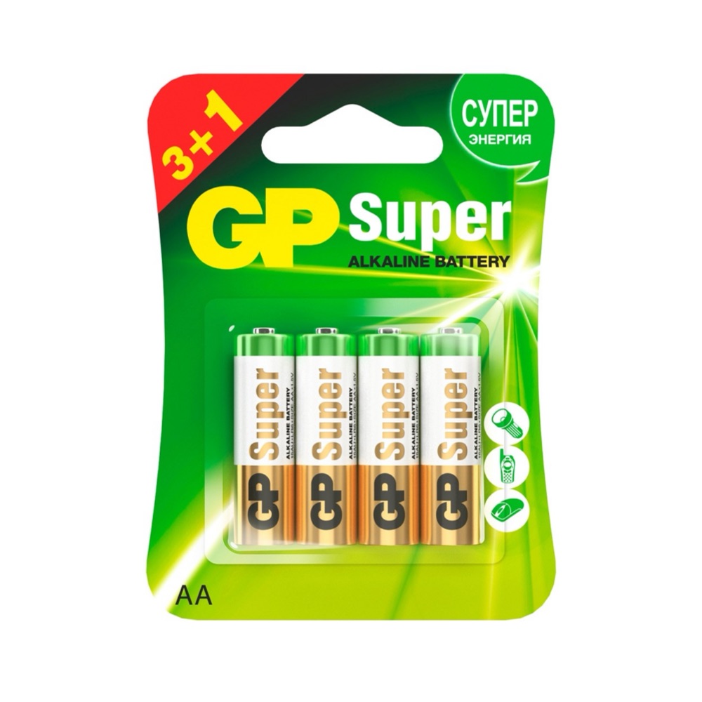 алкалиновые батарейки gp super аа - 3+1 шт. 15a3/1-2cr4, prostor-market