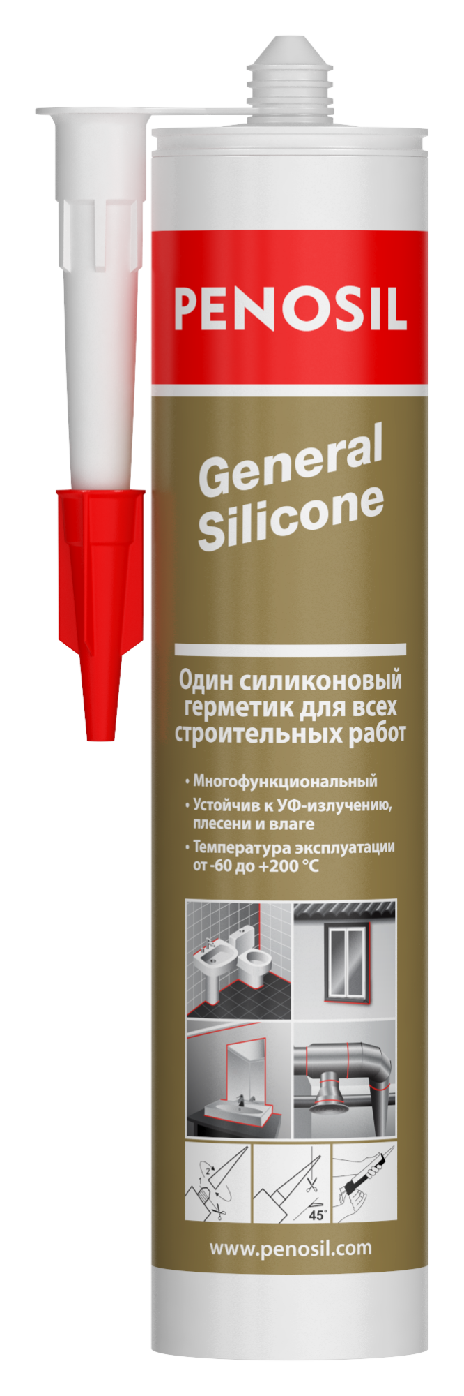герметик penosil general silicone 310ml прозрачный многоцелевой нейтральный 100%, prostor-market
